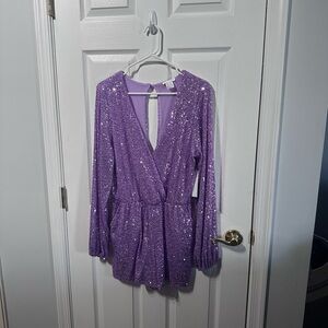 VENUS Purple Sequin Long-Sleeve Romper